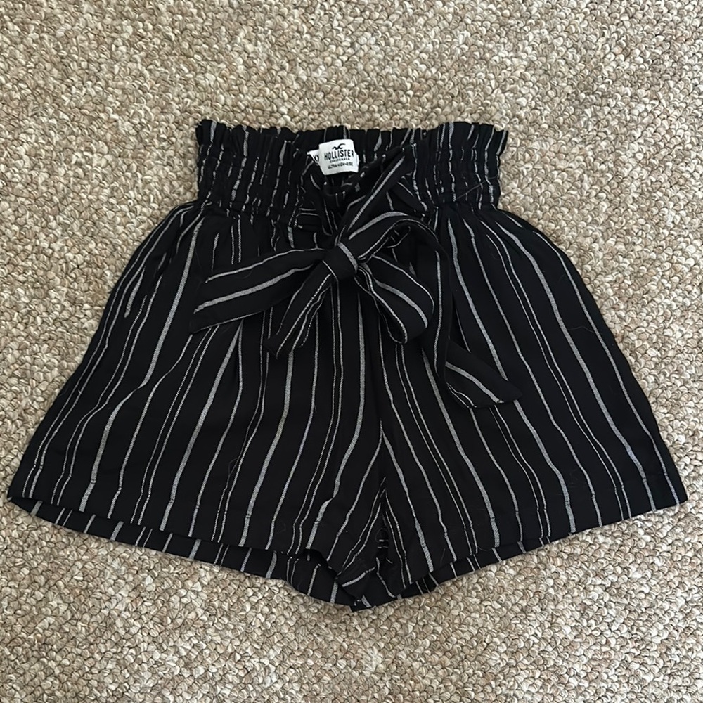 Hollister High Waist Black and White Striped Shorts